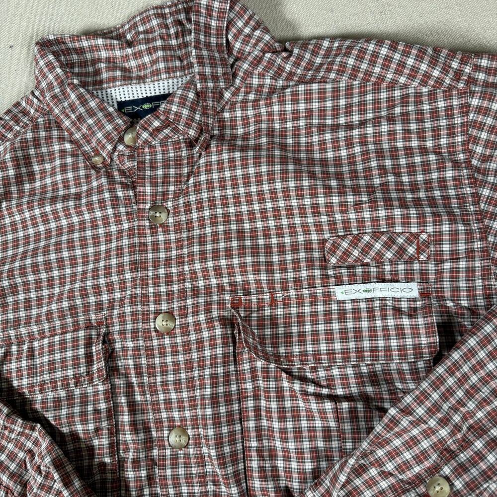 Exofficio Mens Long Sleeve Button Down Fishing Shirt Size L Nylon Poly Red